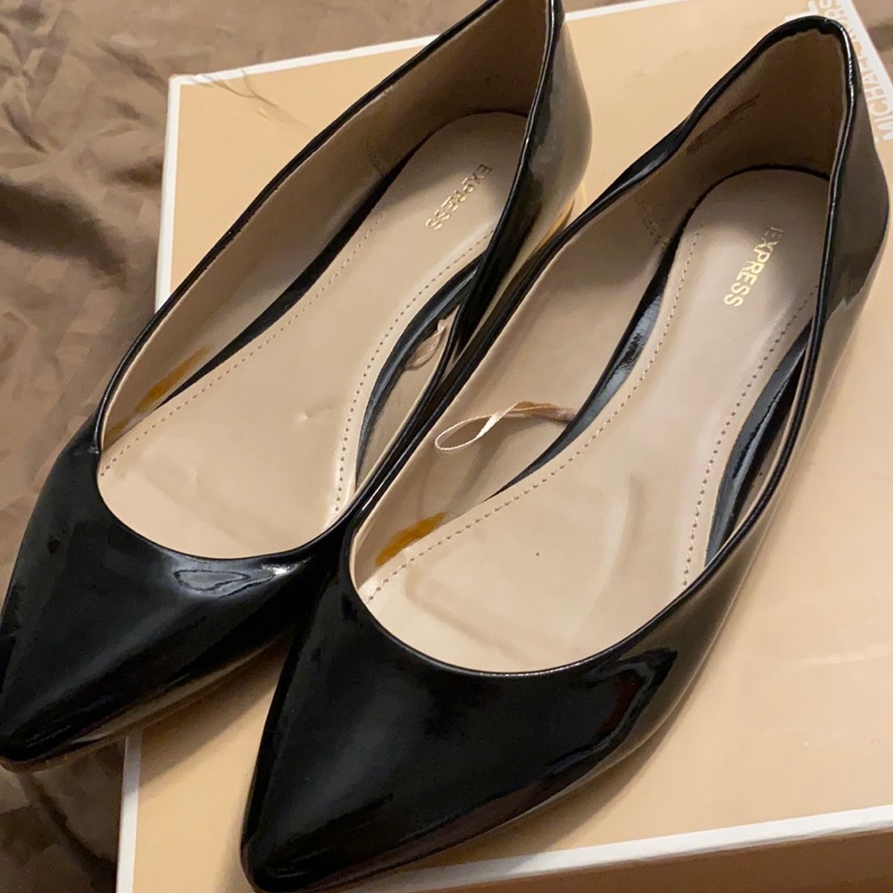 Express Black Patent Pointed Ballet Flats